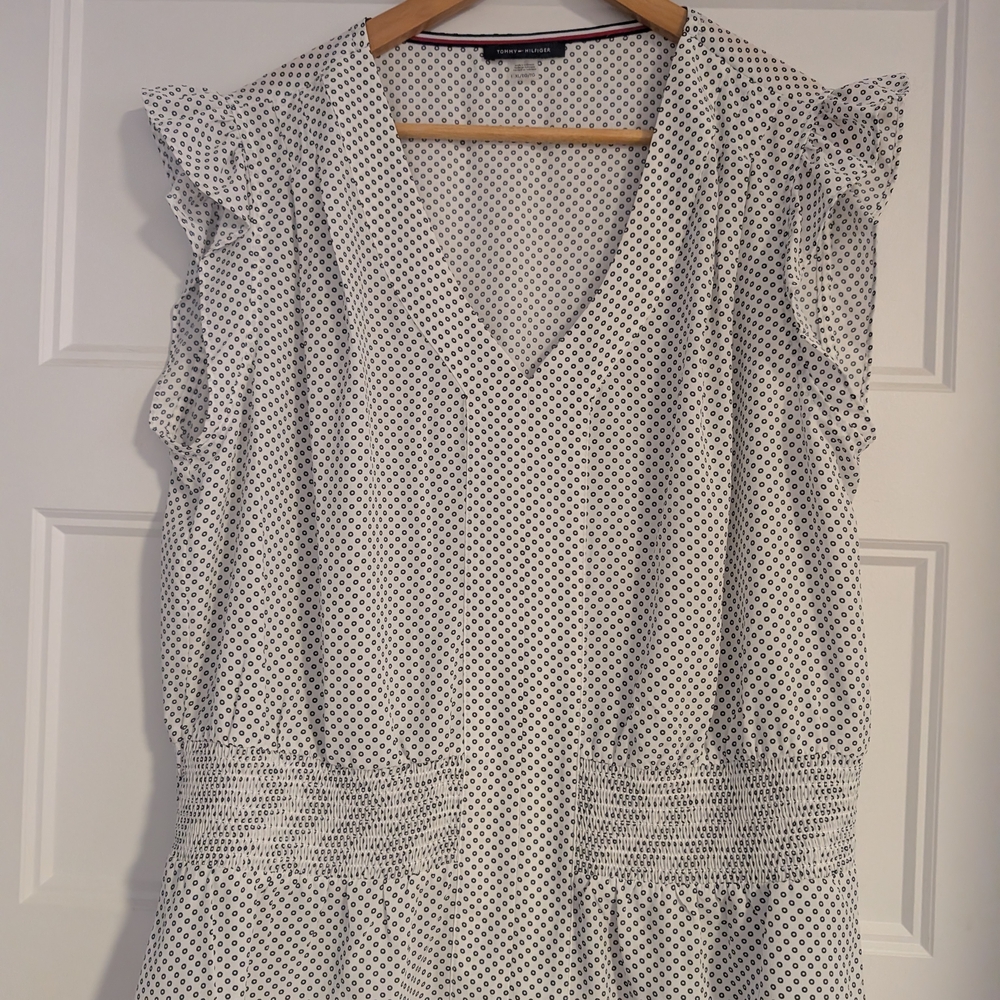 Tommy Hilfiger White and Black Polka Dot Blouse